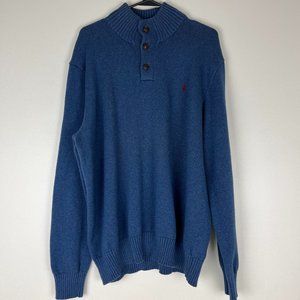 Polo Ralph Lauren Blue with Red Pony Logo, XXL Men's Casual Sweater W/3 Buttons
